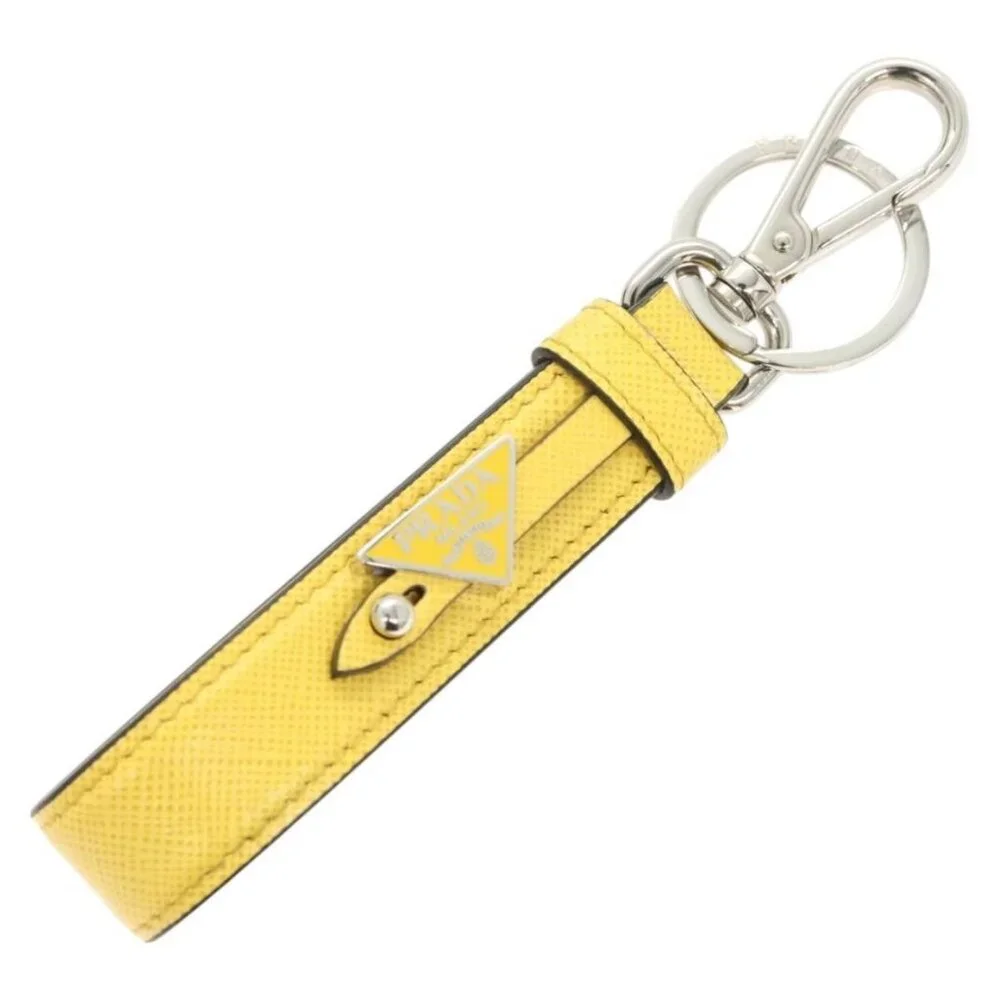 PRADA Key Holder Leather Yellow Auth